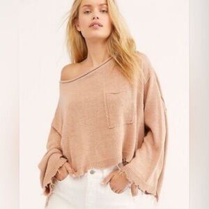 Free People Prism Distressed Sweater Size Small Peach